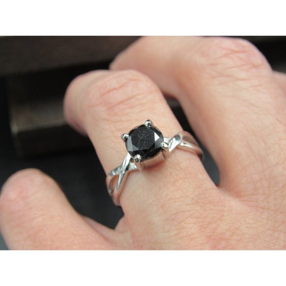 Size 7.75 Sterling Silver Rough Cut Black Diamond Custom Made Band Ring - Picture 4 of 9